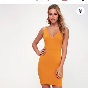 Lulu’s Mustard Bodycon Dress Size S “Embrace the Night”